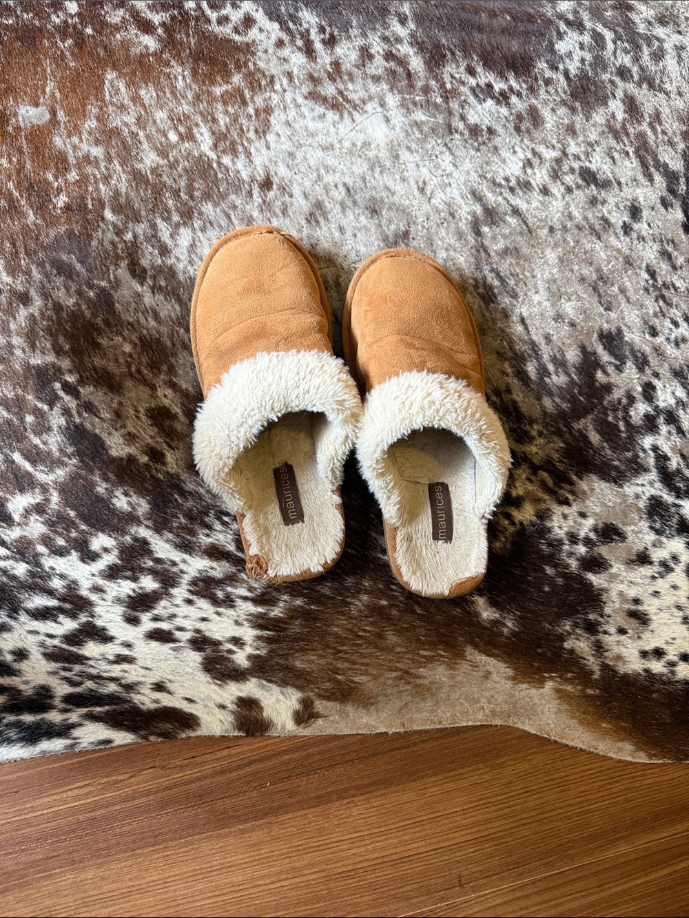 Maurices Tan Suede Slip-On Shearling Lined Slippers